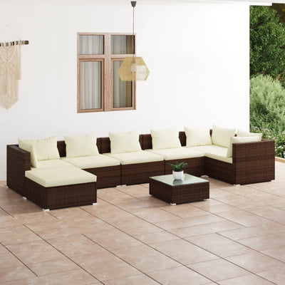 8 Piece Garden Lounge Set with Cushions Poly Rattan Brown