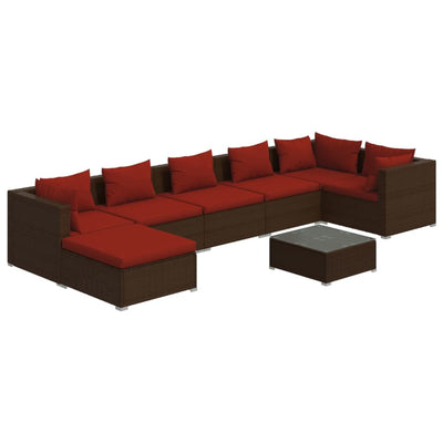 8 Piece Garden Lounge Set with Cushions Poly Rattan Brown