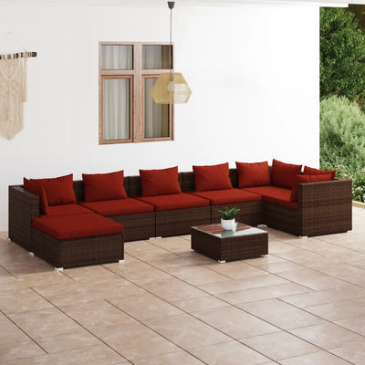 8 Piece Garden Lounge Set with Cushions Poly Rattan Brown