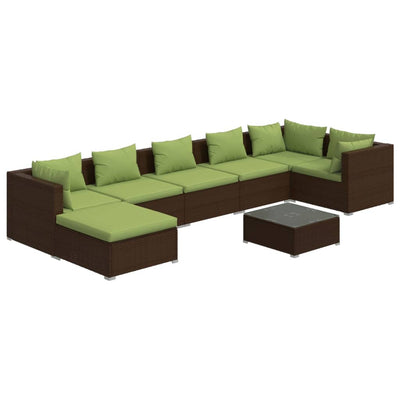 8 Piece Garden Lounge Set with Cushions Poly Rattan Brown