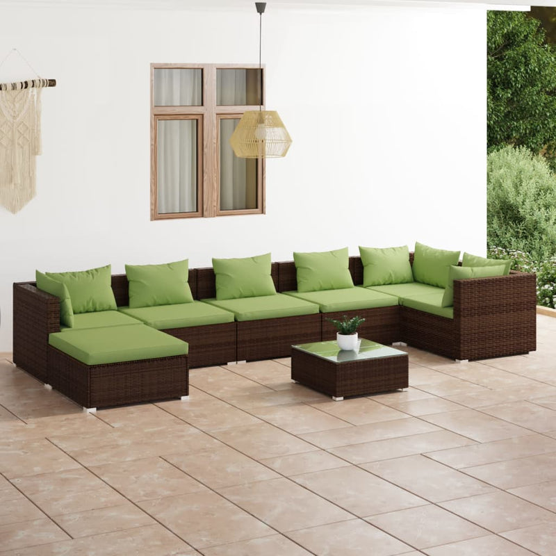 8 Piece Garden Lounge Set with Cushions Poly Rattan Brown