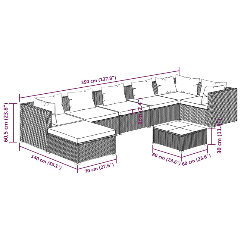 8 Piece Garden Lounge Set with Cushions Poly Rattan Grey