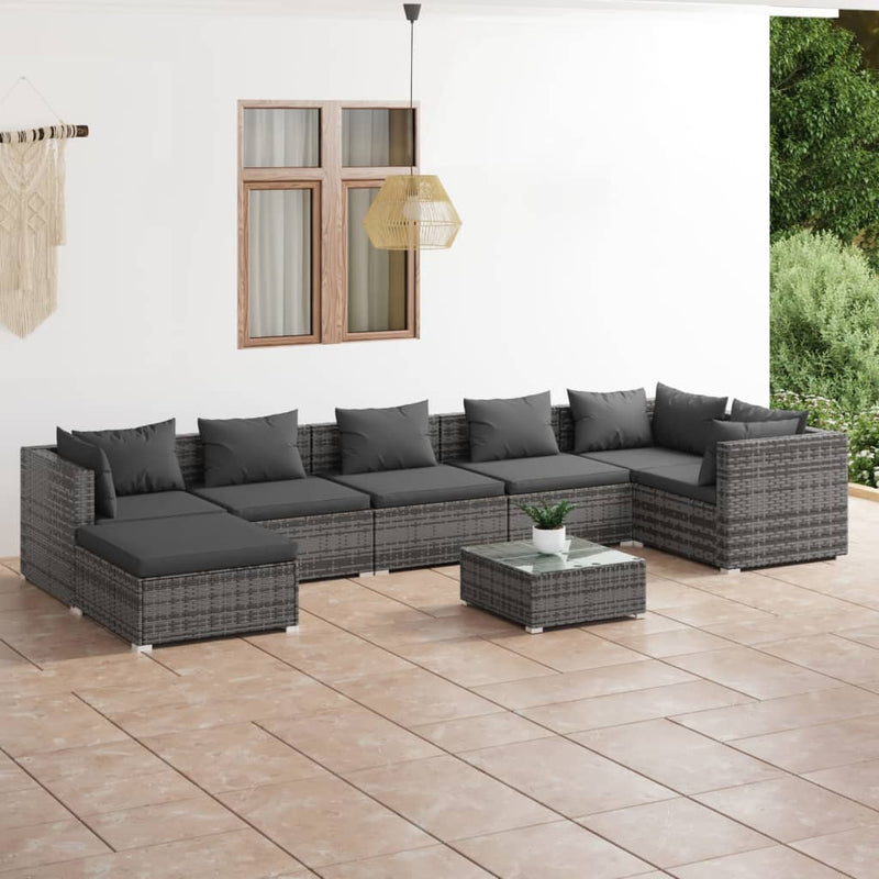 8 Piece Garden Lounge Set with Cushions Poly Rattan Grey