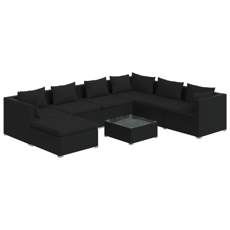 8 Piece Garden Lounge Set with Cushions Poly Rattan Black