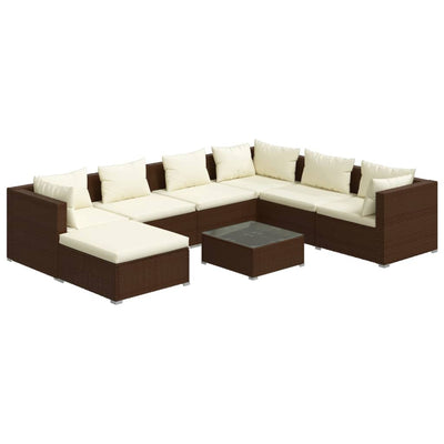 8 Piece Garden Lounge Set with Cushions Poly Rattan Brown