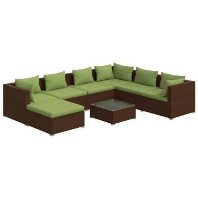 8 Piece Garden Lounge Set with Cushions Poly Rattan Brown