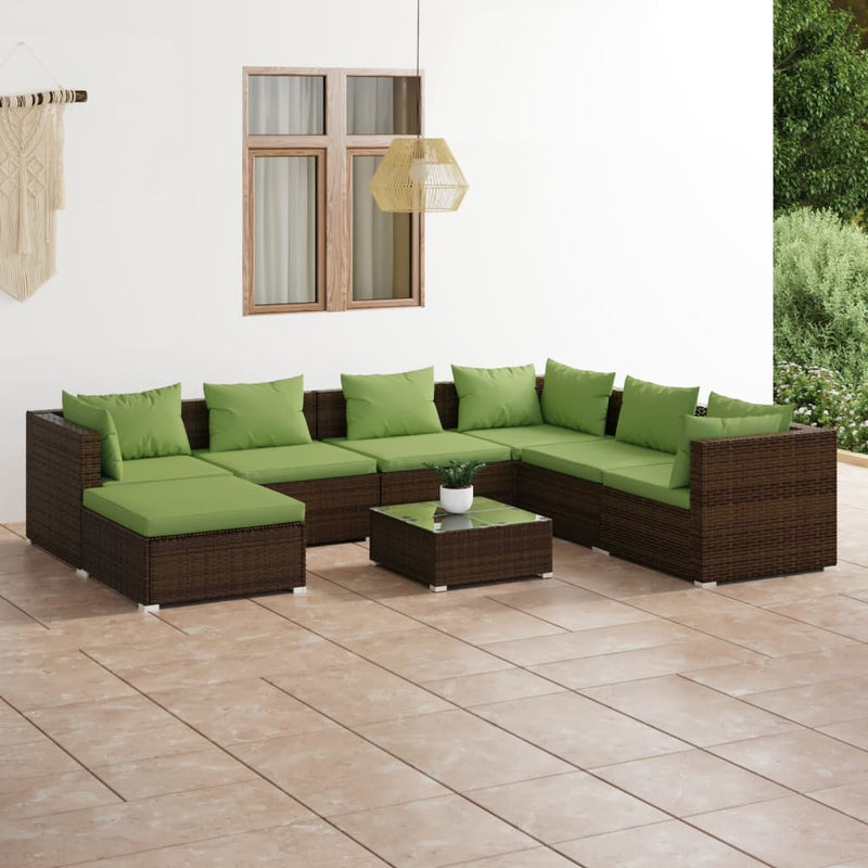 8 Piece Garden Lounge Set with Cushions Poly Rattan Brown