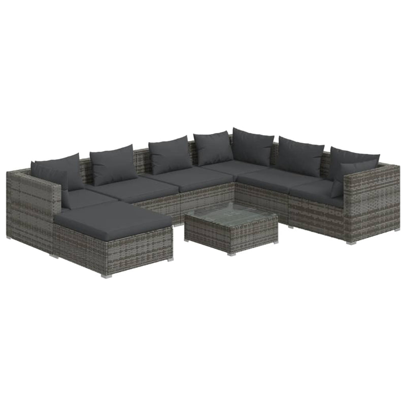 8 Piece Garden Lounge Set with Cushions Poly Rattan Grey