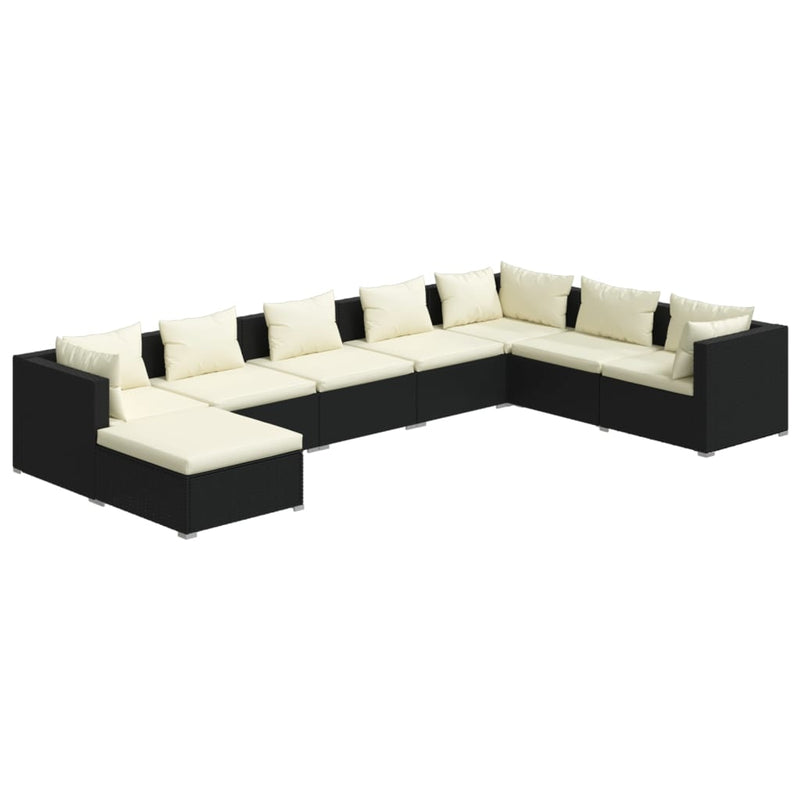 8 Piece Garden Lounge Set with Cushions Poly Rattan Black