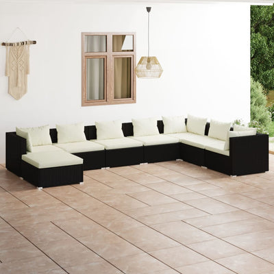 8 Piece Garden Lounge Set with Cushions Poly Rattan Black