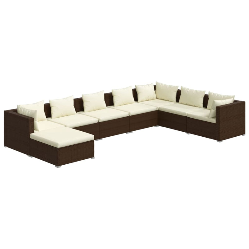 8 Piece Garden Lounge Set with Cushions Poly Rattan Brown