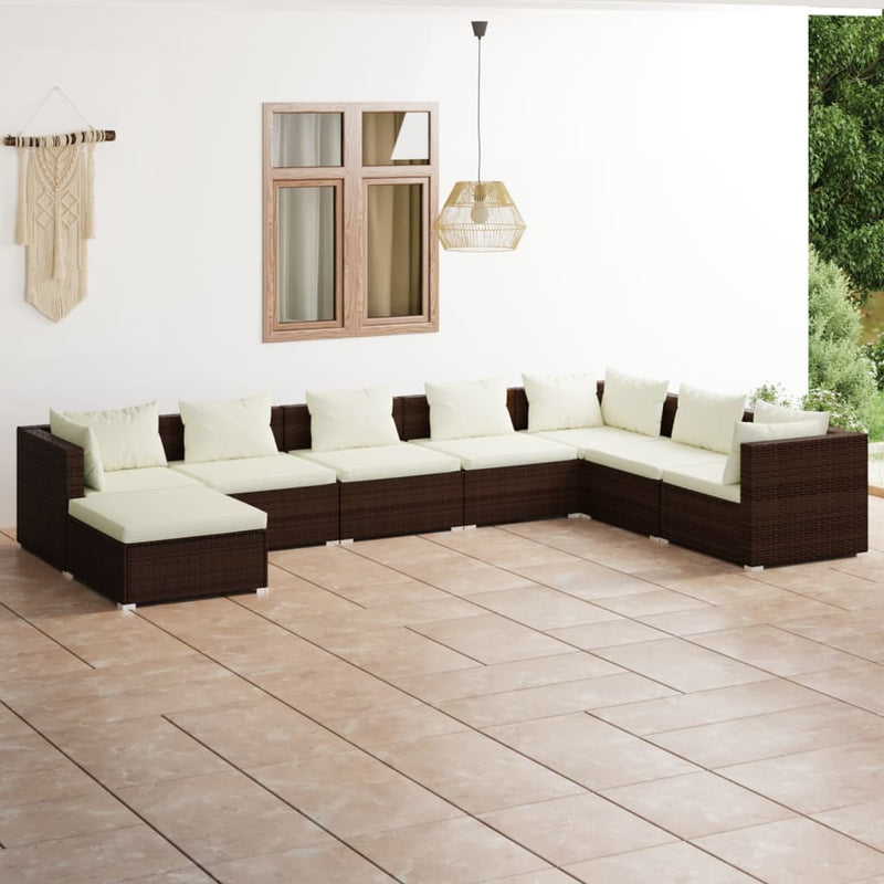 8 Piece Garden Lounge Set with Cushions Poly Rattan Brown