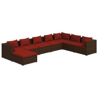 8 Piece Garden Lounge Set with Cushions Poly Rattan Brown