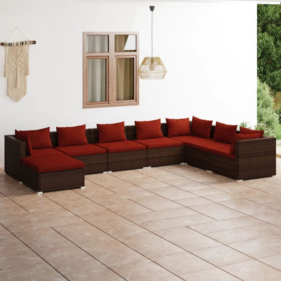 8 Piece Garden Lounge Set with Cushions Poly Rattan Brown