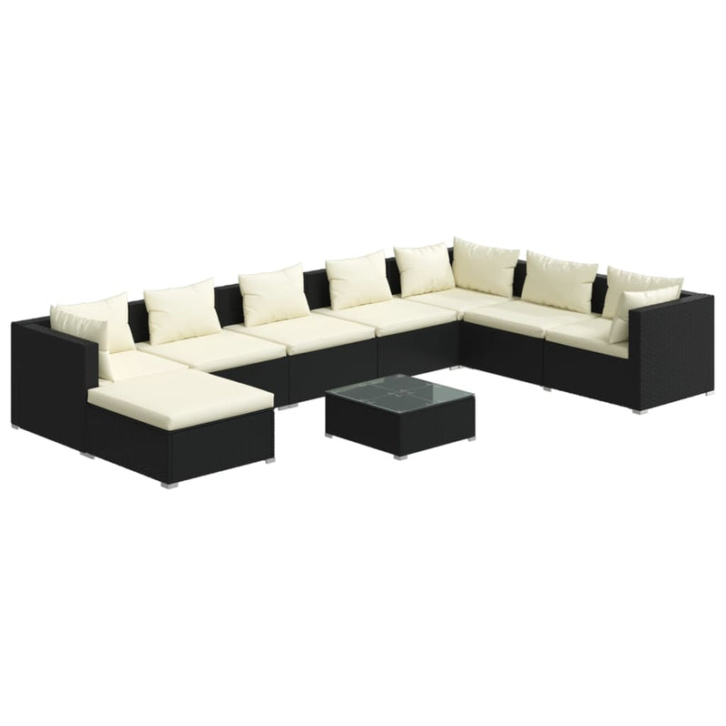 9 Piece Garden Lounge Set with Cushions Poly Rattan Black