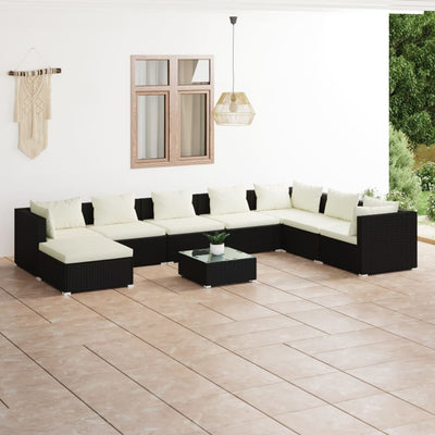 9 Piece Garden Lounge Set with Cushions Poly Rattan Black