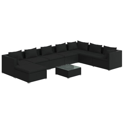 9 Piece Garden Lounge Set with Cushions Poly Rattan Black