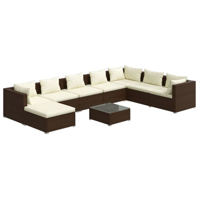 9 Piece Garden Lounge Set with Cushions Poly Rattan Brown