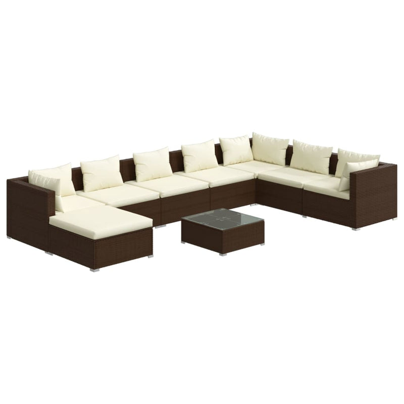 9 Piece Garden Lounge Set with Cushions Poly Rattan Brown