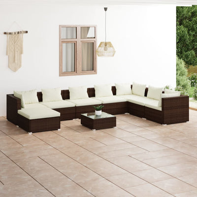 9 Piece Garden Lounge Set with Cushions Poly Rattan Brown