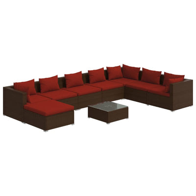 9 Piece Garden Lounge Set with Cushions Poly Rattan Brown