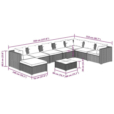 9 Piece Garden Lounge Set with Cushions Poly Rattan Grey