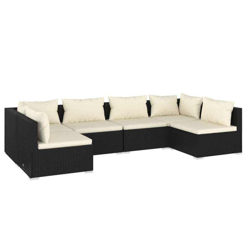 6 Piece Garden Lounge Set with Cushions Poly Rattan Black