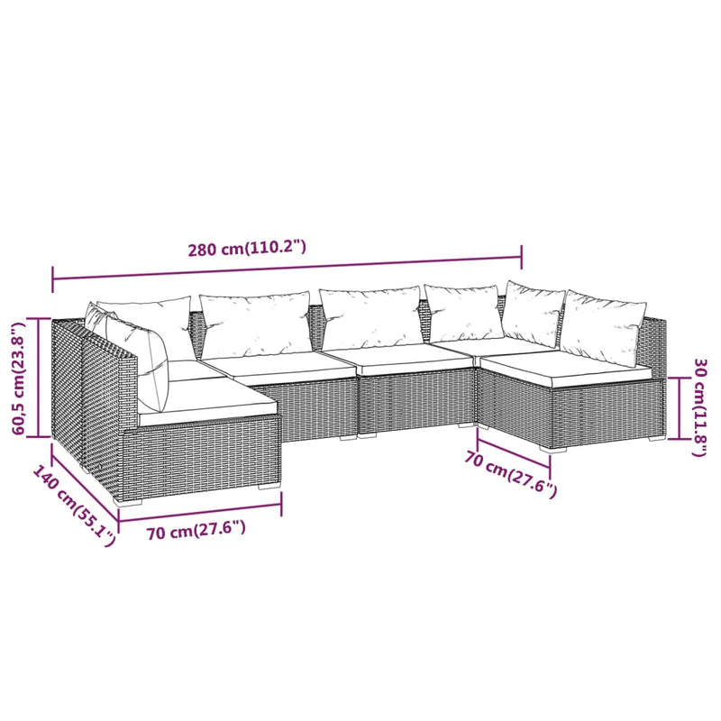 6 Piece Garden Lounge Set with Cushions Poly Rattan Black