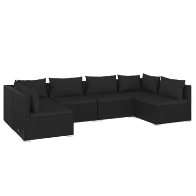 6 Piece Garden Lounge Set with Cushions Poly Rattan Black