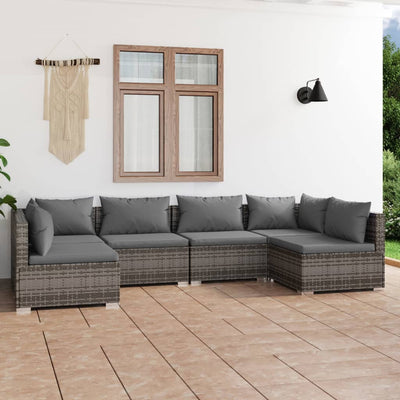 6 Piece Garden Lounge Set with Cushions Poly Rattan Grey