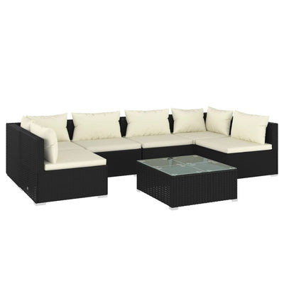 7 Piece Garden Lounge Set with Cushions Poly Rattan Black