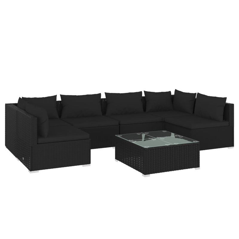 7 Piece Garden Lounge Set with Cushions Poly Rattan Black