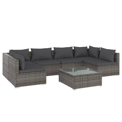 7 Piece Garden Lounge Set with Cushions Poly Rattan Grey