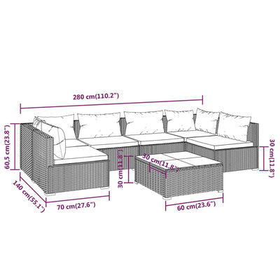 7 Piece Garden Lounge Set with Cushions Poly Rattan Grey