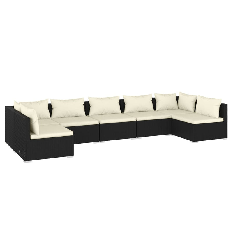 7 Piece Garden Lounge Set with Cushions Poly Rattan Black