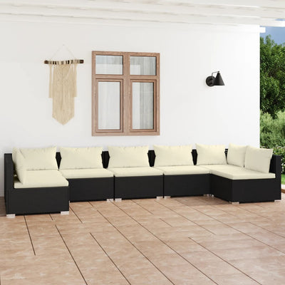 7 Piece Garden Lounge Set with Cushions Poly Rattan Black