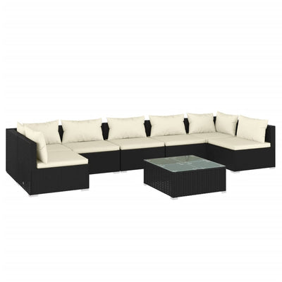 8 Piece Garden Lounge Set with Cushions Poly Rattan Black