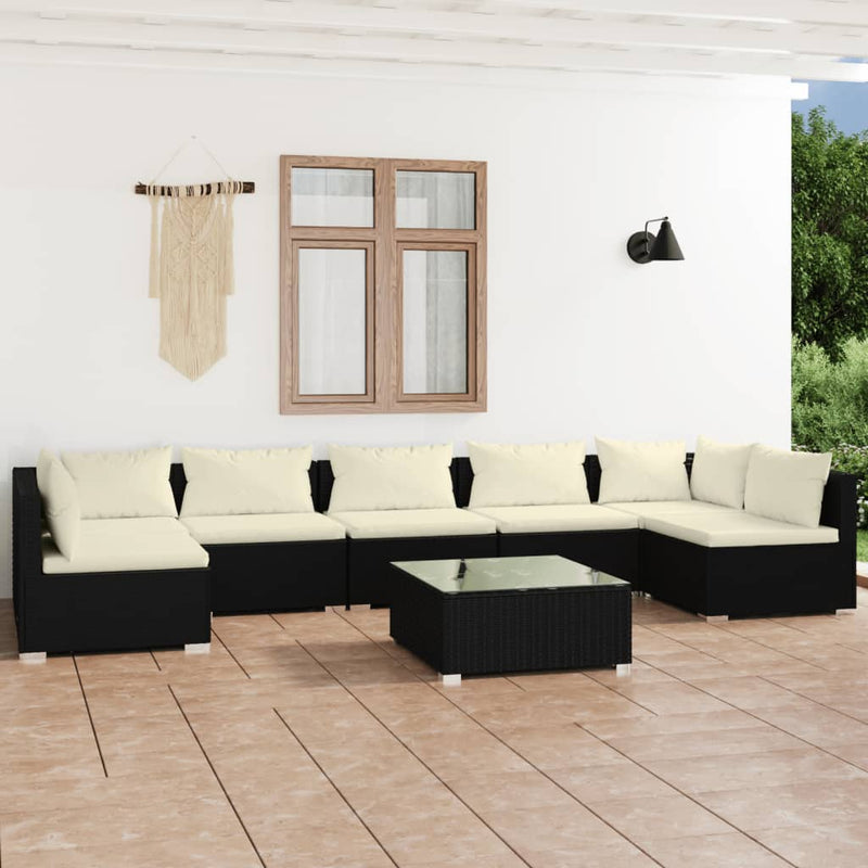 8 Piece Garden Lounge Set with Cushions Poly Rattan Black