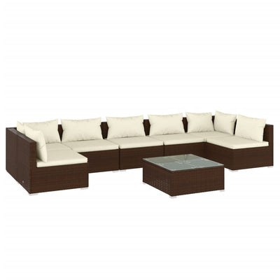 8 Piece Garden Lounge Set with Cushions Poly Rattan Brown