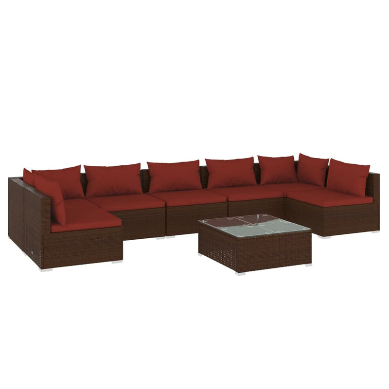 8 Piece Garden Lounge Set with Cushions Poly Rattan Brown