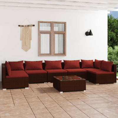 8 Piece Garden Lounge Set with Cushions Poly Rattan Brown