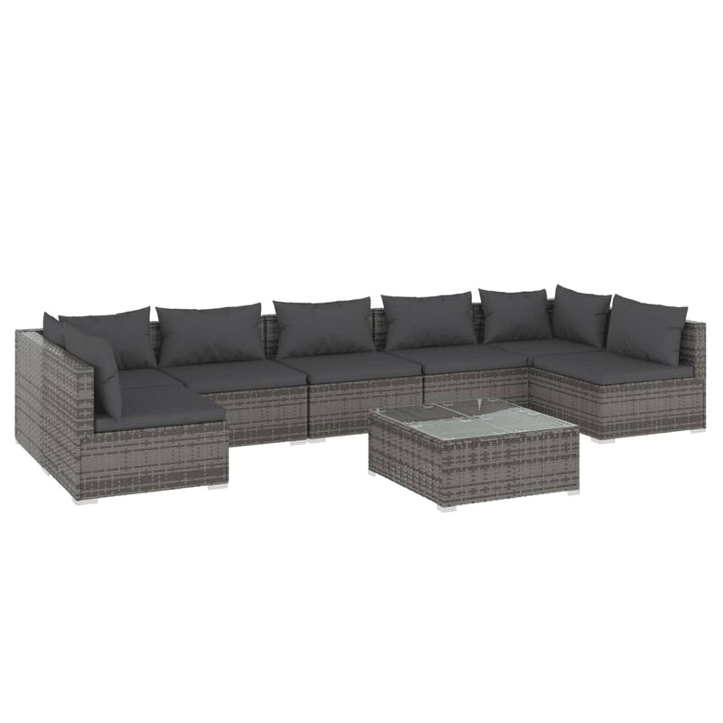 8 Piece Garden Lounge Set with Cushions Poly Rattan Grey