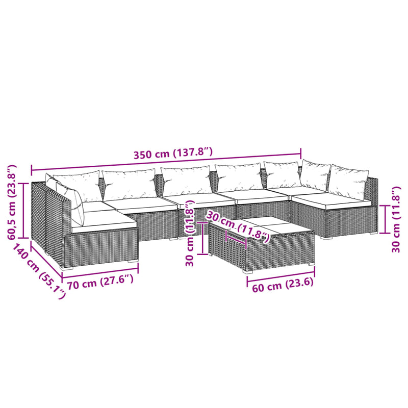 8 Piece Garden Lounge Set with Cushions Poly Rattan Grey