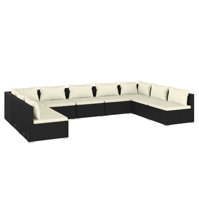 9 Piece Garden Lounge Set with Cushions Poly Rattan Black