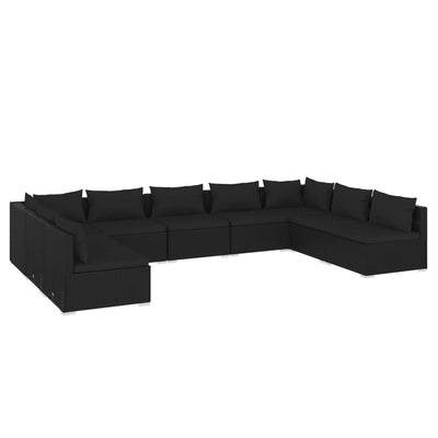 9 Piece Garden Lounge Set with Cushions Poly Rattan Black