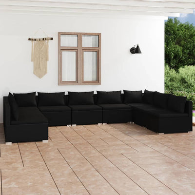 9 Piece Garden Lounge Set with Cushions Poly Rattan Black