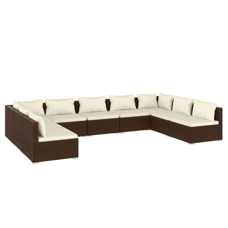 9 Piece Garden Lounge Set with Cushions Poly Rattan Brown