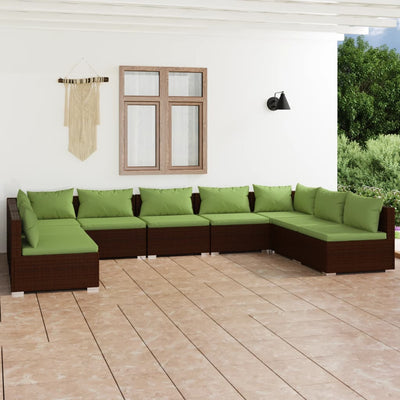 9 Piece Garden Lounge Set with Cushions Poly Rattan Brown