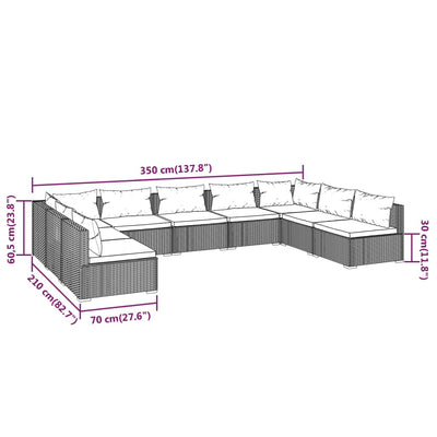 9 Piece Garden Lounge Set with Cushions Poly Rattan Grey