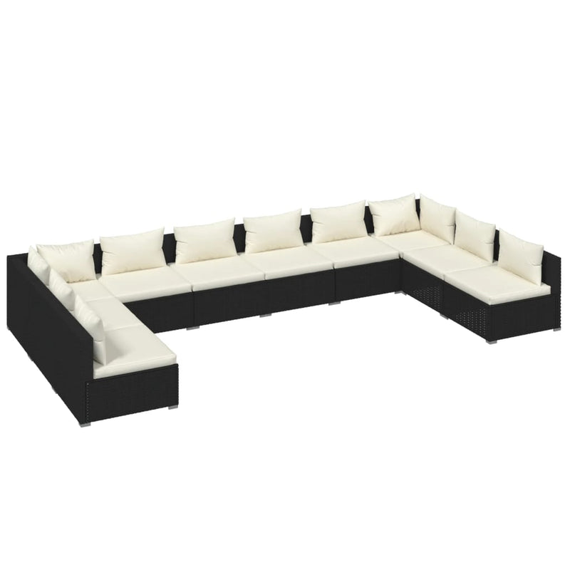 10 Piece Garden Lounge Set with Cushions Poly Rattan Black